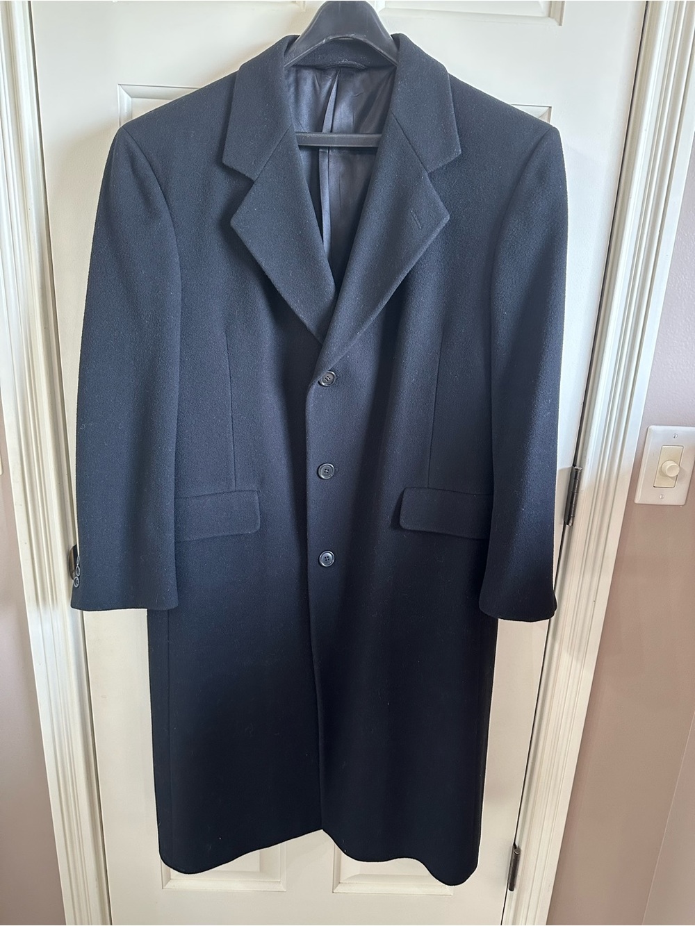Barrister Men’s Black Pure Wool Full Length Overcoat Made in USA